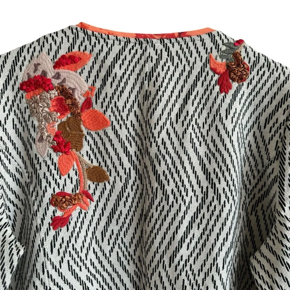 NWT Chico’s Artisan Applique Floral Embroidered 3/4-Sleeves Open Front Jacket 2
